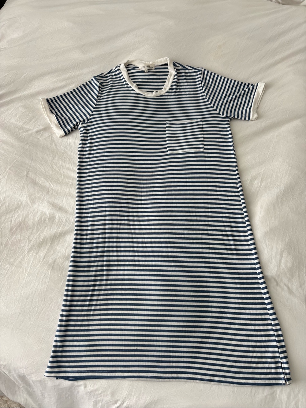 Brass & Roe Blue White Striped T-Shirt Dress Pocket Size Large